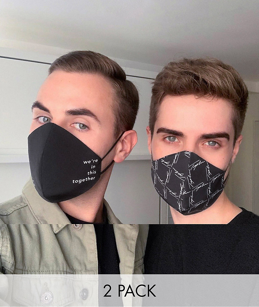 фото Набор из 2 модных масок для лица черного цвета с фирменным принтом логотипа topman charity-черный цвет