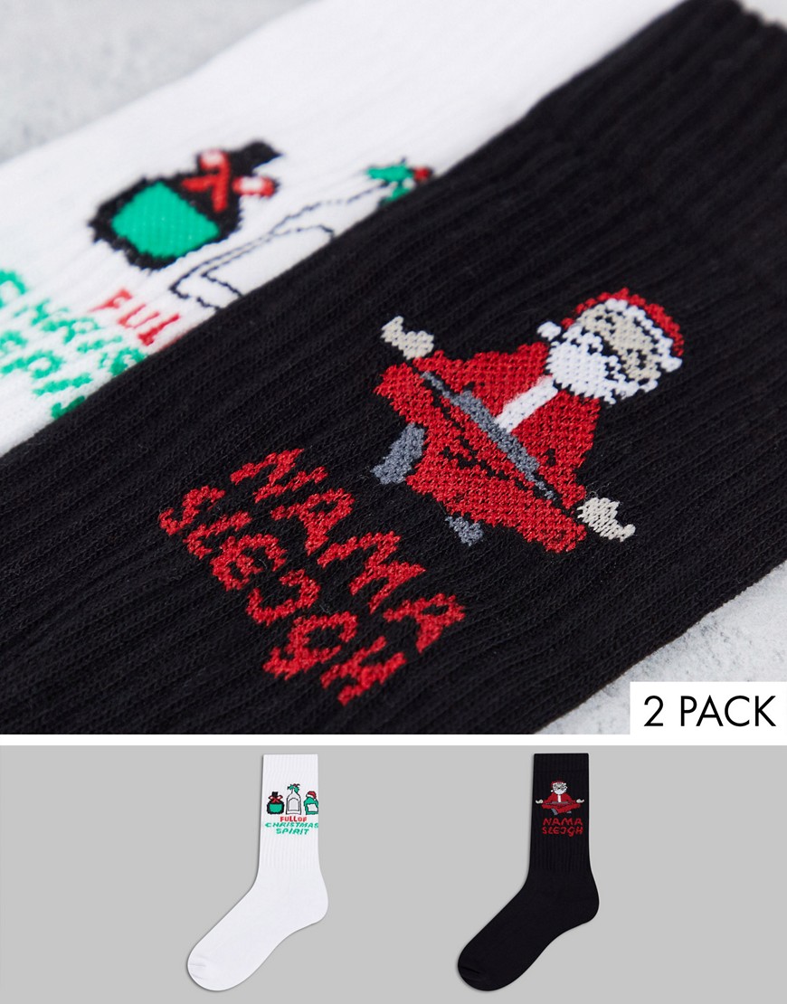 Набор из 2 новогодних носков с забавными надписями ASOS DESIGN-Разноцветный