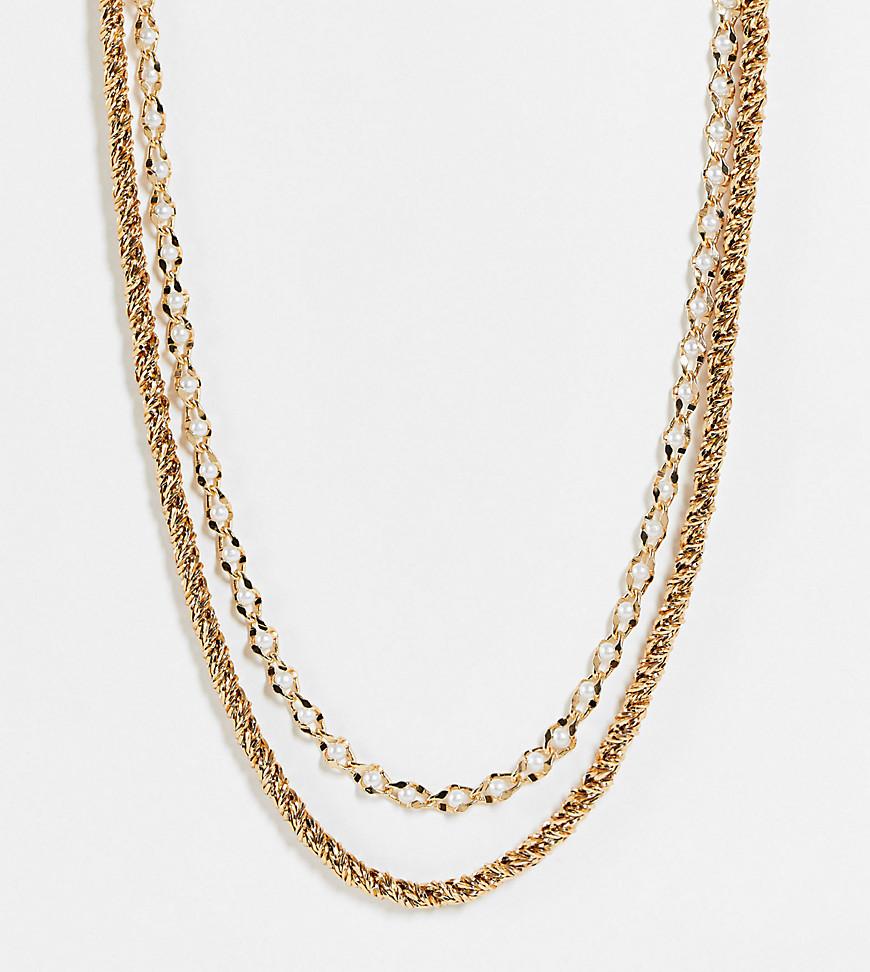 фото Набор из 2 ожерелий-цепочек с массивными звеньями в винтажном стиле и с искусственным жемчугом reclaimed vintage inspired ultimate-золотистый