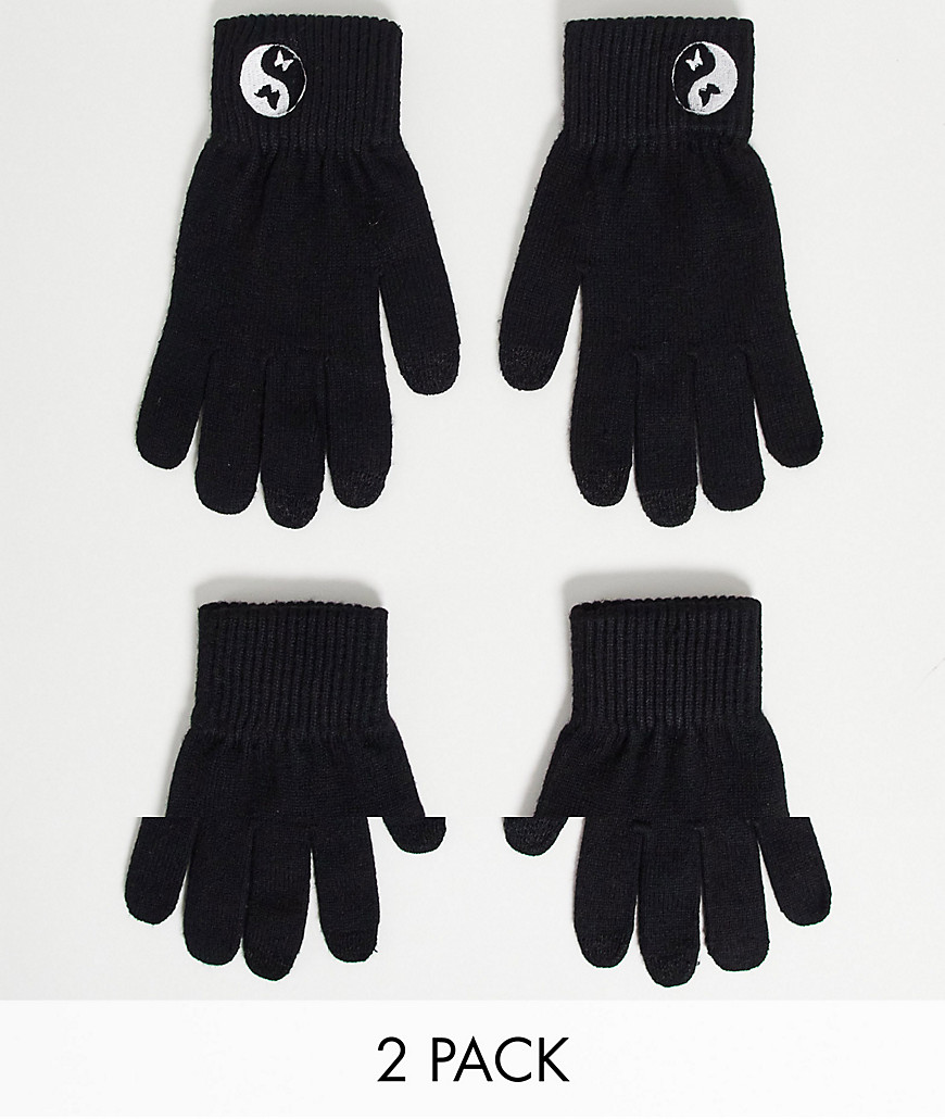 фото Набор из 2 пар черных перчаток для сенсорных экранов из переработанного полиэстера с вышивкой asos design-черный цвет