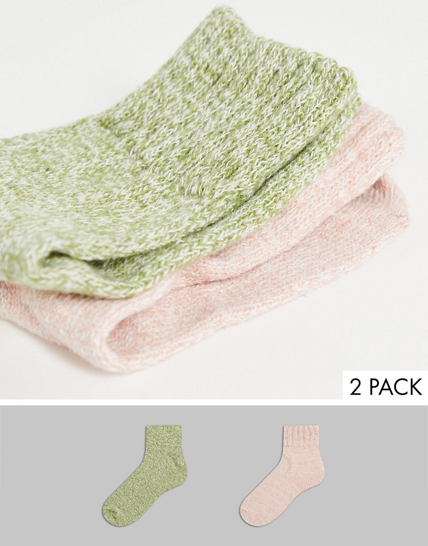 фото Набор из 2 пар меланжевых носков крупной вязки розового и зеленого цвета до щиколотки topshop-разноцветный