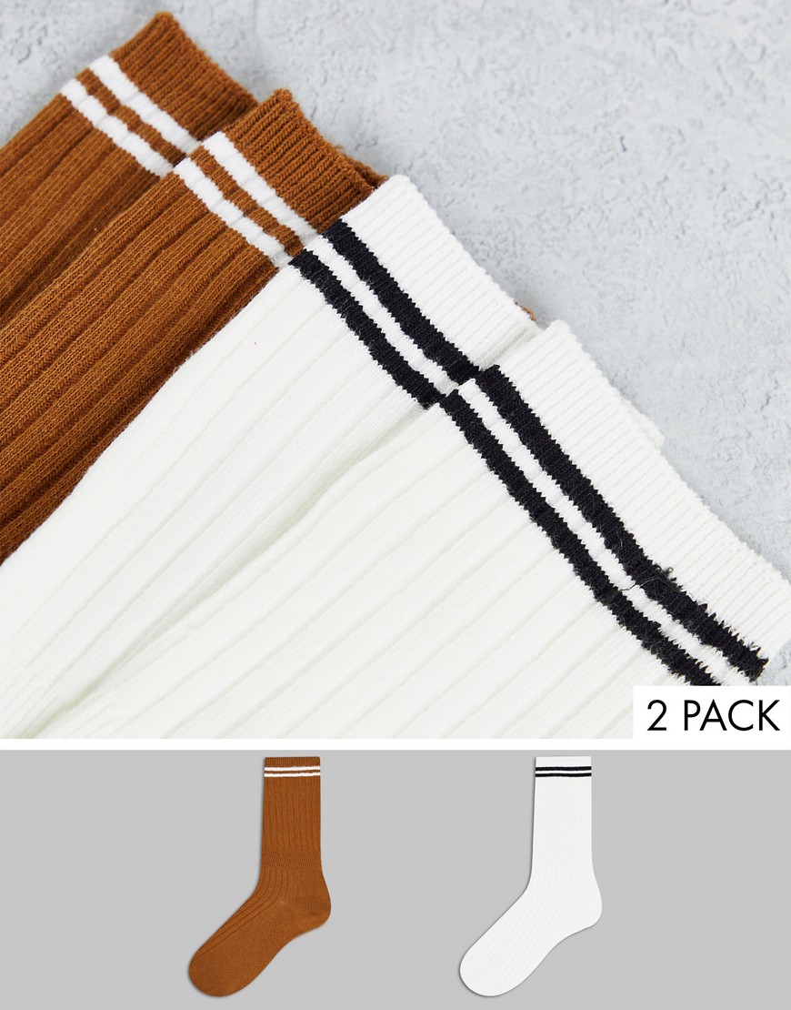фото Набор из 2 пар носков белого и светло-коричневого цветов-разноцветный topshop
