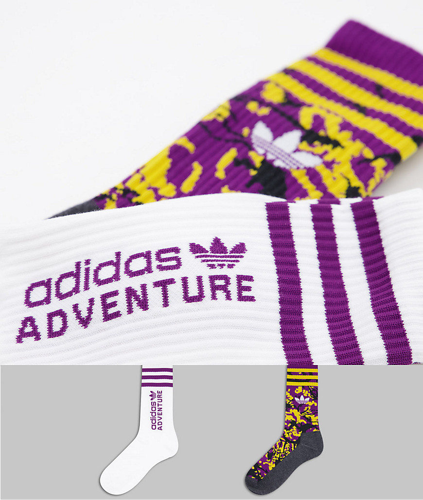 фото Набор из 2 пар носков обычной длины фиолетового и белого цветов с принтом "adventure" adidas originals-многоцветный