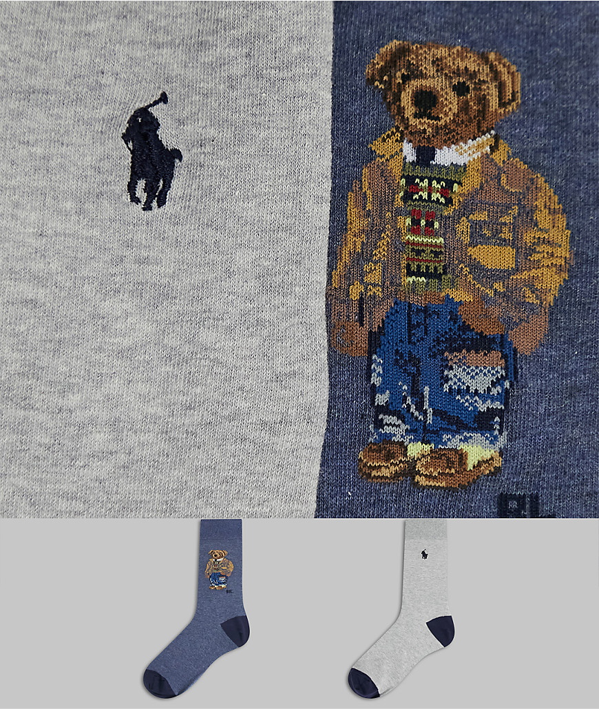 фото Набор из 2 пар носков с логотипом медведя серого и синего цветов polo ralph lauren-серый