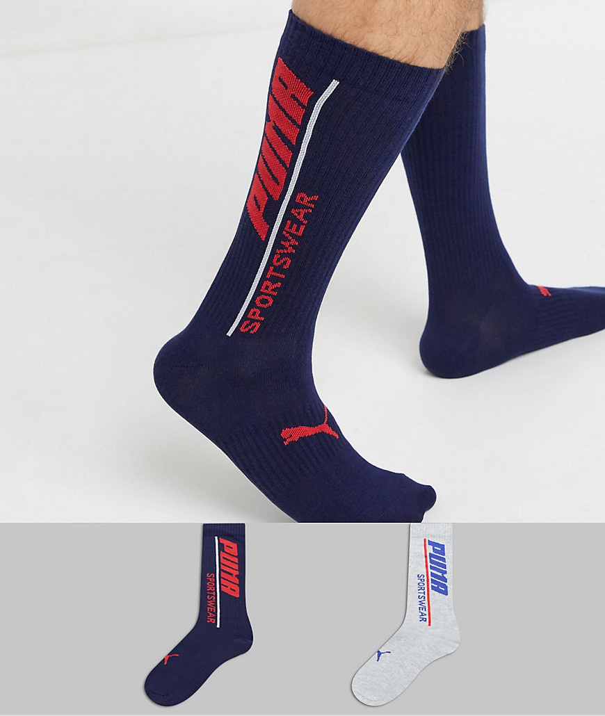 фото Набор из 2 пар носков с логотипом (серые/темно-синие) puma-мульти