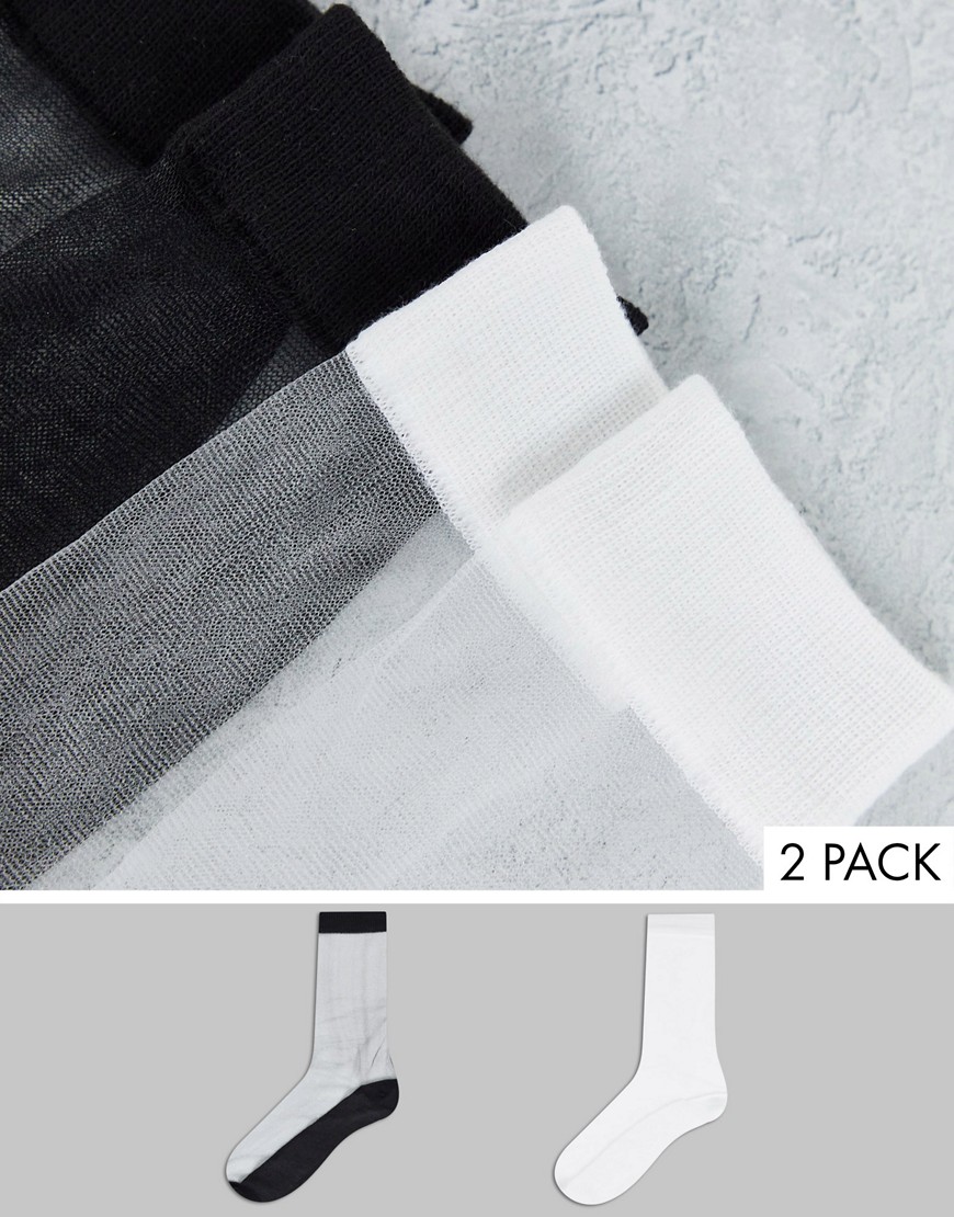 фото Набор из 2 пар сетчатых носков до щиколотки черного и белого цвета topshop-разноцветный