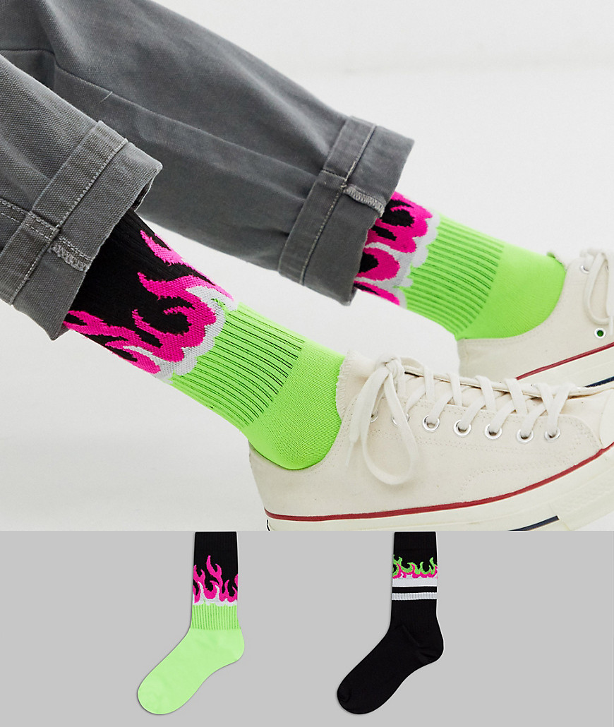 фото Набор из 2 пар спортивных носков с рисунком пламени asos design - скидка-мульти
