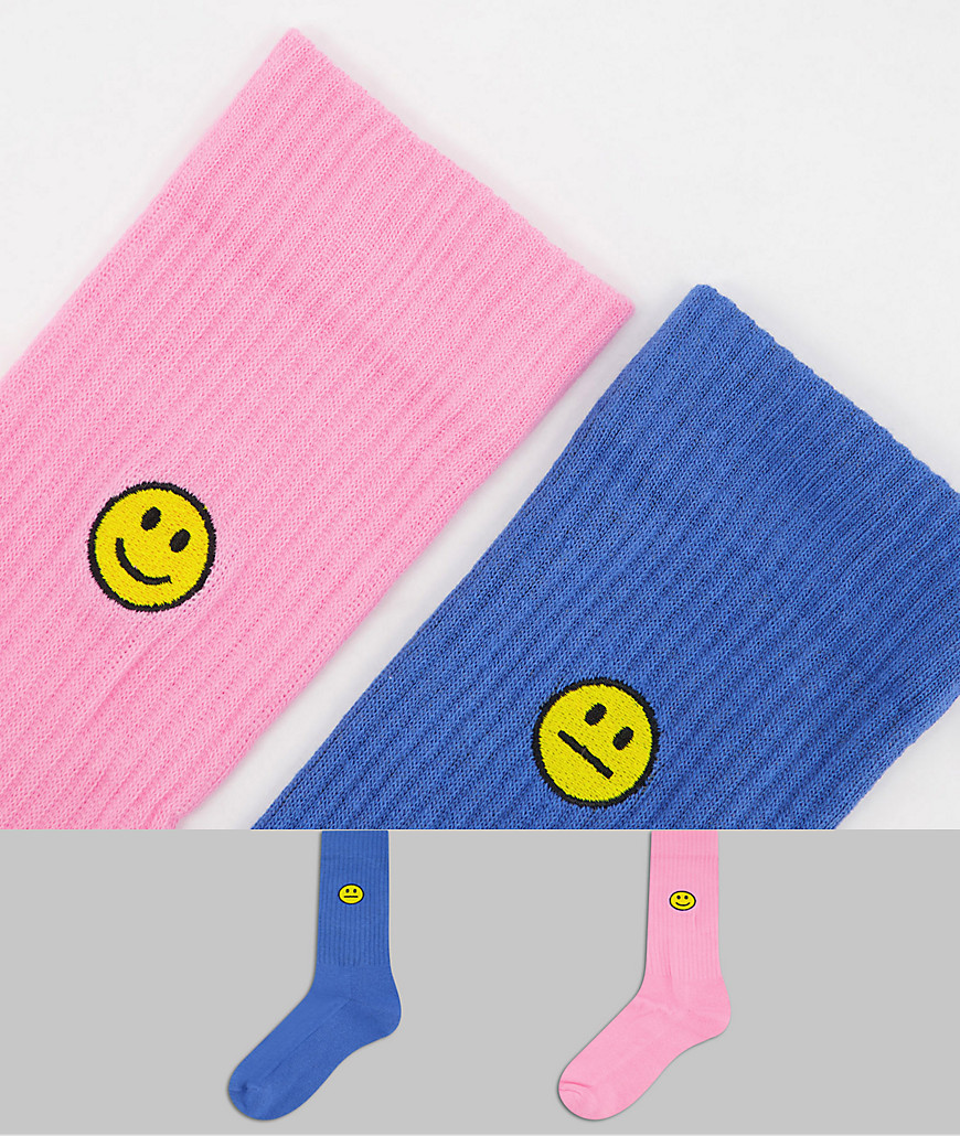 Набор из 2 пар спортивных носков с вышитыми смайликами ASOS DESIGN-Многоцветный