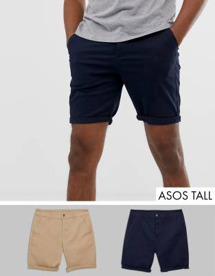 фото Набор из 2 пар узких шортов чиносов (светло-бежевые/ темно-синие) asos design tall - скидка-мульти