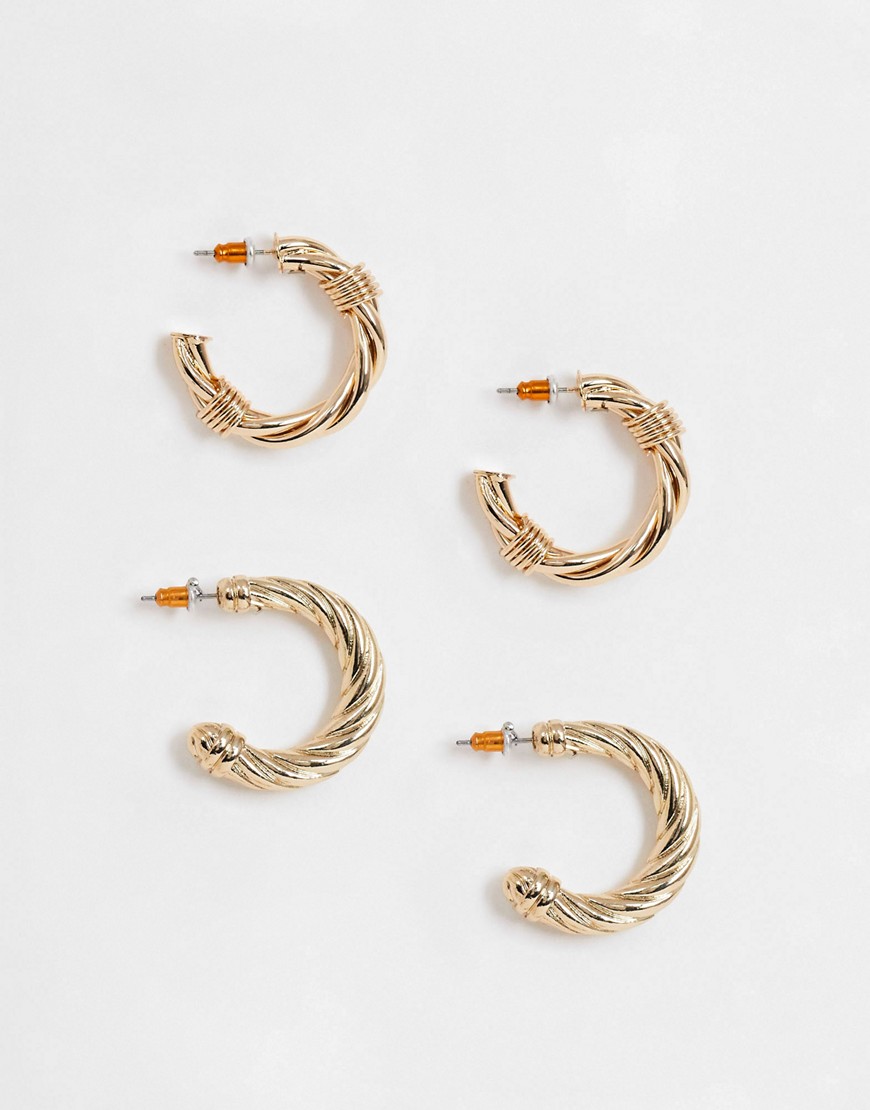 фото Набор из 2 пар золотистых витых сережек-колец asos design-золотой