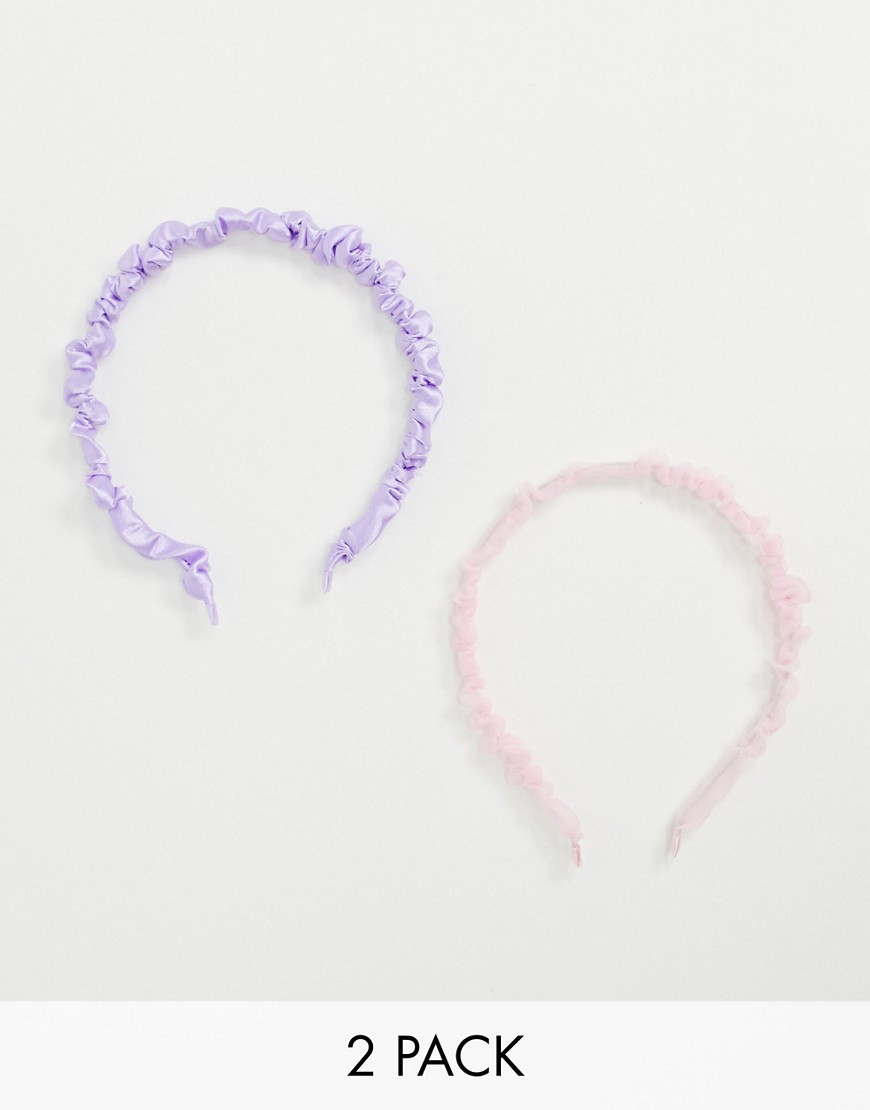 фото Набор из 2 присборенных повязок на голову из лавандового сатина и розовой органзы asos design-мульти
