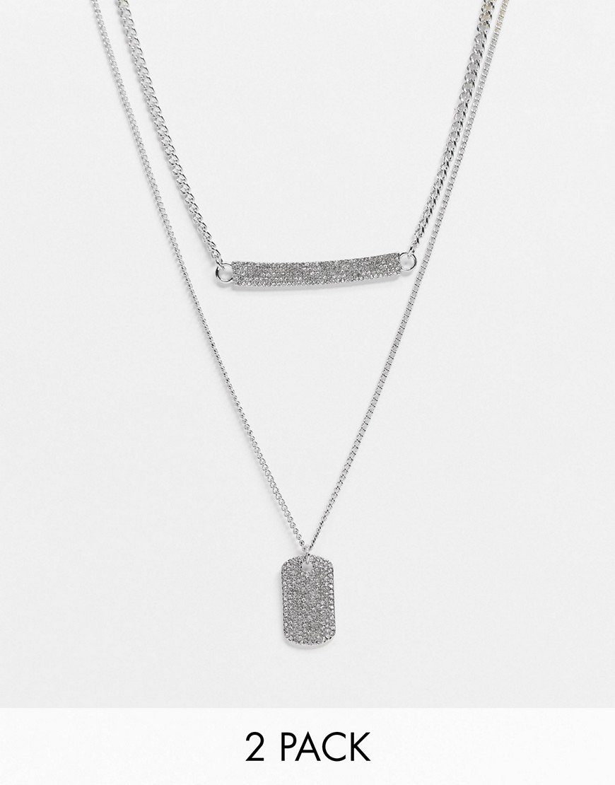 фото Набор из 2 серебристых ожерелий с подвесками в виде армейского жетона и плашки asos design-серебристый