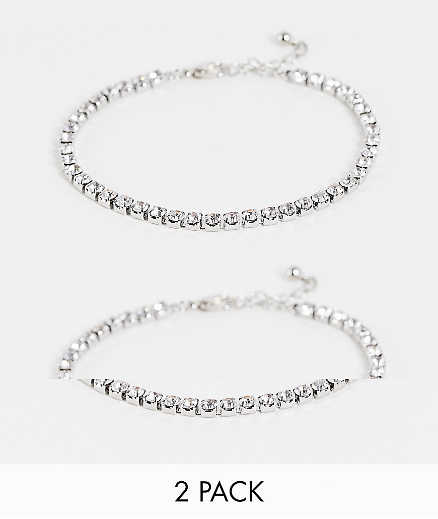 фото Набор из 2 серебристых теннисных браслетов asos design-серебряный
