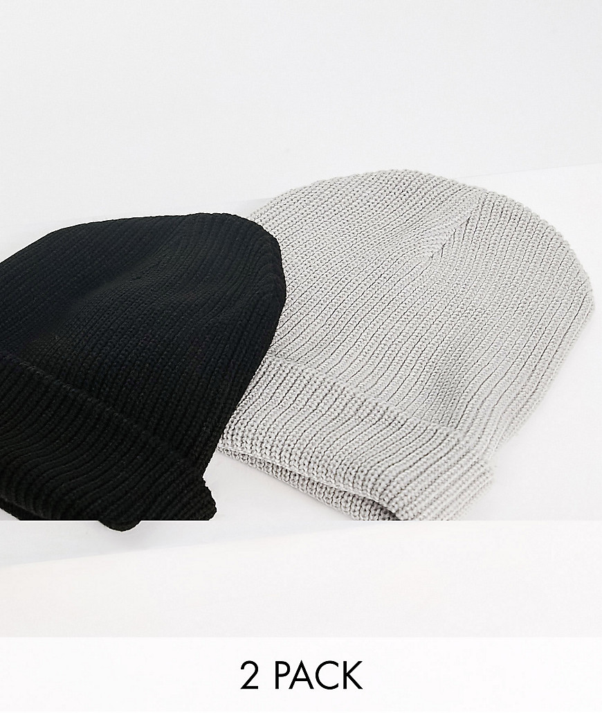 фото Набор из 2 шапок-бини черного и серого цветов в рубчик new look-разноцветный