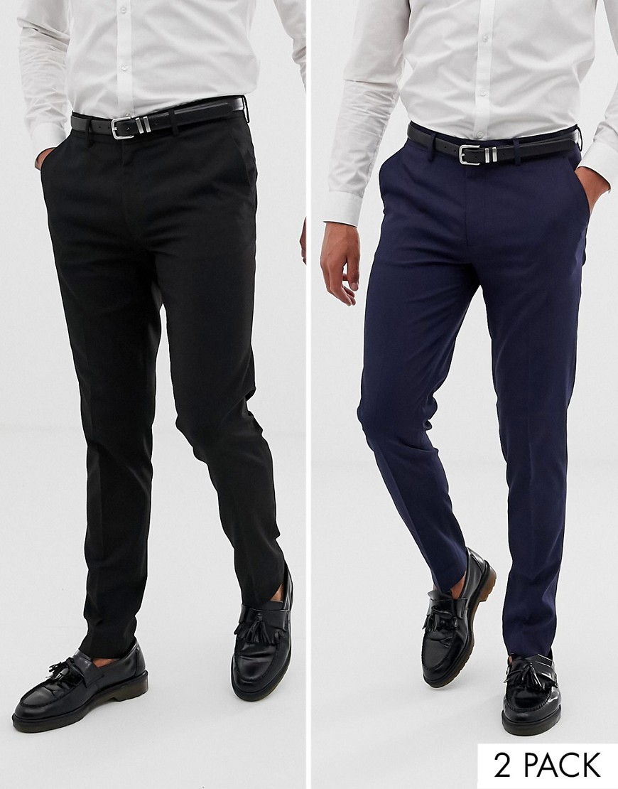 фото Набор из 2 строгих облегающих брюк черного и темно-синего цвета asos design - скидка-мульти