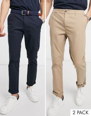  Набор из 2 узких чиносов (темно-синий/светло-бежевый) ASOS DESIGN - Скидка-Многоцветный