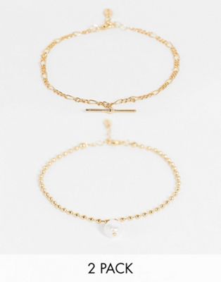 фото Набор из 2 золотистых браслетов на ногу с цепочками и подвесками из искусственных жемчужин liars & lovers-золотистый