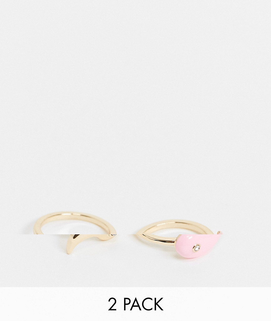 фото Набор из 2 золотистых колец с розовой эмалью и дизайном «инь-ян» asos design-золотистый