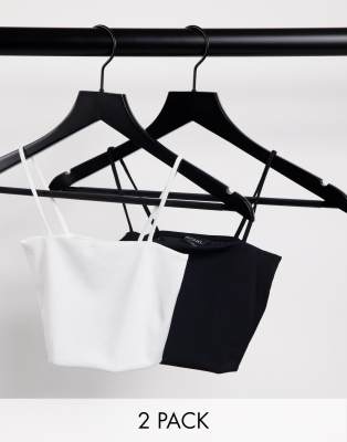 Кроп-топы  Asos Набор из 2х укороченных маек на бретельках черного и белого цветов Monki Alice-Многоцветный