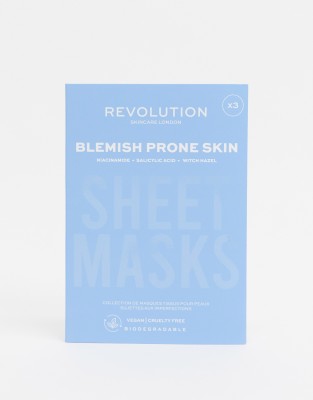 фото Набор из 3 биоразлагаемых тканевых масок для проблемной кожи revolution skincare-бесцветный