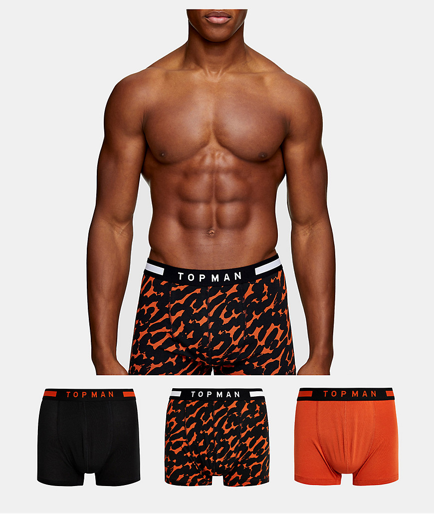фото Набор из 3 боксеров-брифов черного, оранжевого цвета и с леопардовым принтом topman-оранжевый цвет