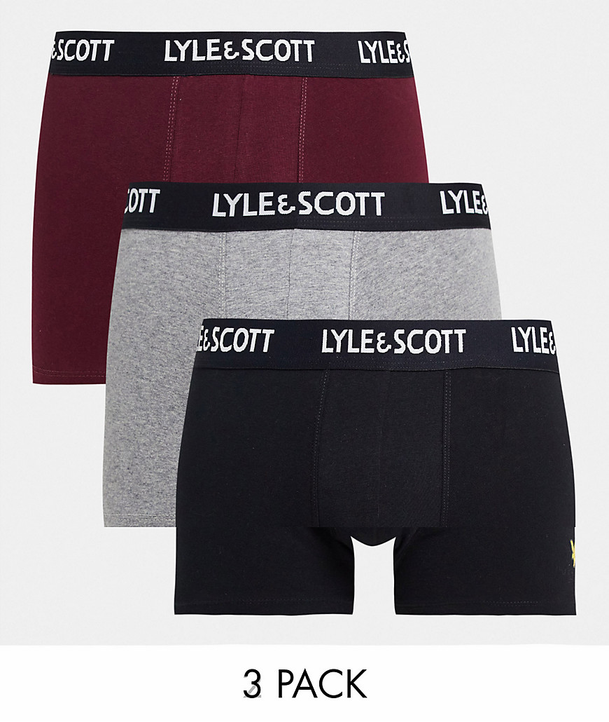 фото Набор из 3 боксеров-брифов черного/серого/бордового цвета с повторяющимся логотипом lyle & scott bodywear barclay-разноцветный