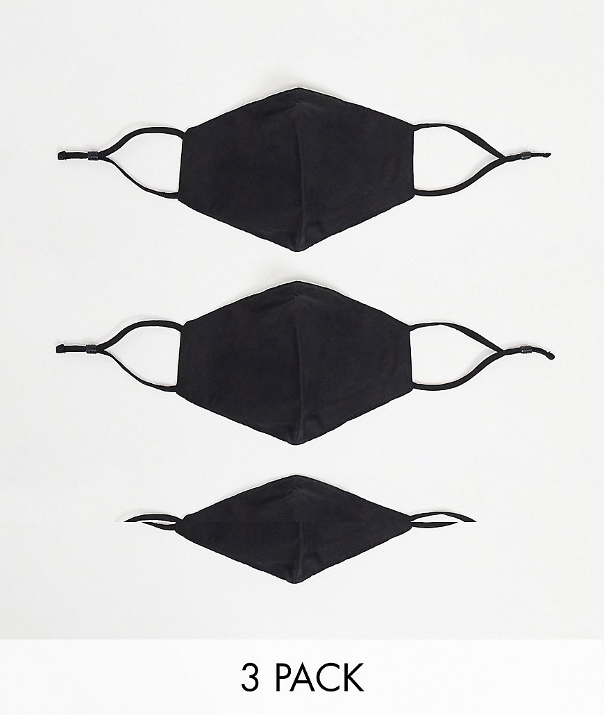 фото Набор из 3 черных масок для лица с регулируемыми лямками, зажимом для носа и чехлом asos design-черный цвет