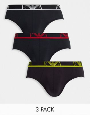 фото Набор из 3 черных трусов с монограммой и цветными поясами emporio armani bodywear-черный цвет