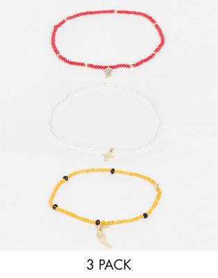 фото Набор из 3 эластичных браслетов из разноцветных бусин с разными подвесками asos design-мульти