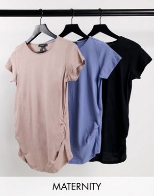 фото Набор из 3 футболок разных цветов с короткими рукавами и сборками new look maternity-разноцветный