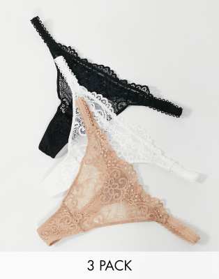 Набор из 3 кружевных стрингов ASOS DESIGN-Разноцветный