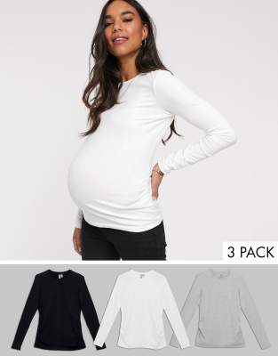 фото Набор из 3 лонгсливов с круглым вырезом asos design maternity, скидка-мульти asos maternity