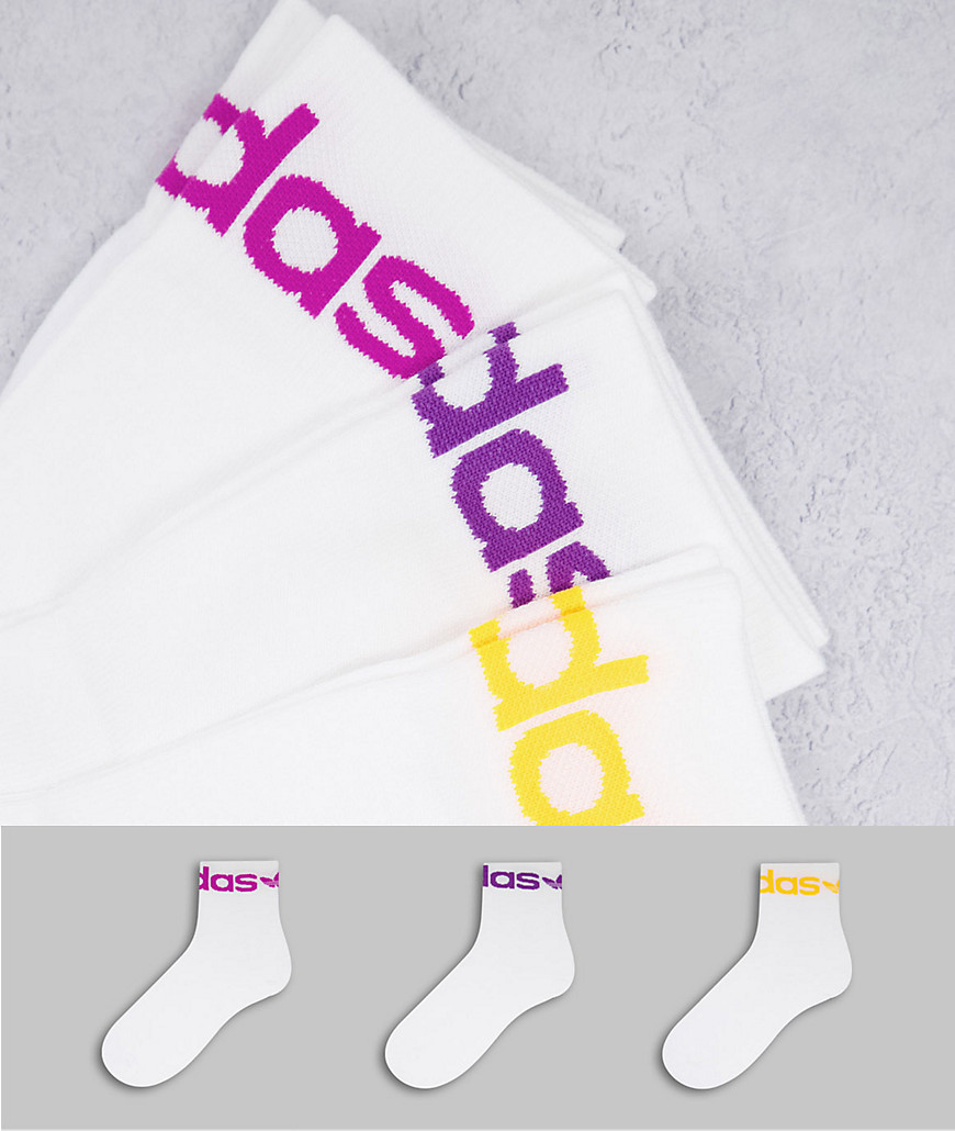 фото Набор из 3 пар белых носков обычной длины с логотипом пастельного цвета на манжетах adidas originals adicolor-белый