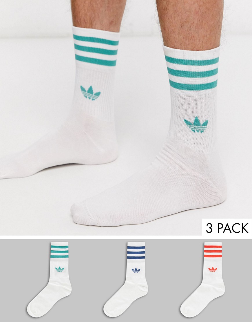 фото Набор из 3 пар белых носков с разноцветными полосками adidas originals-синий