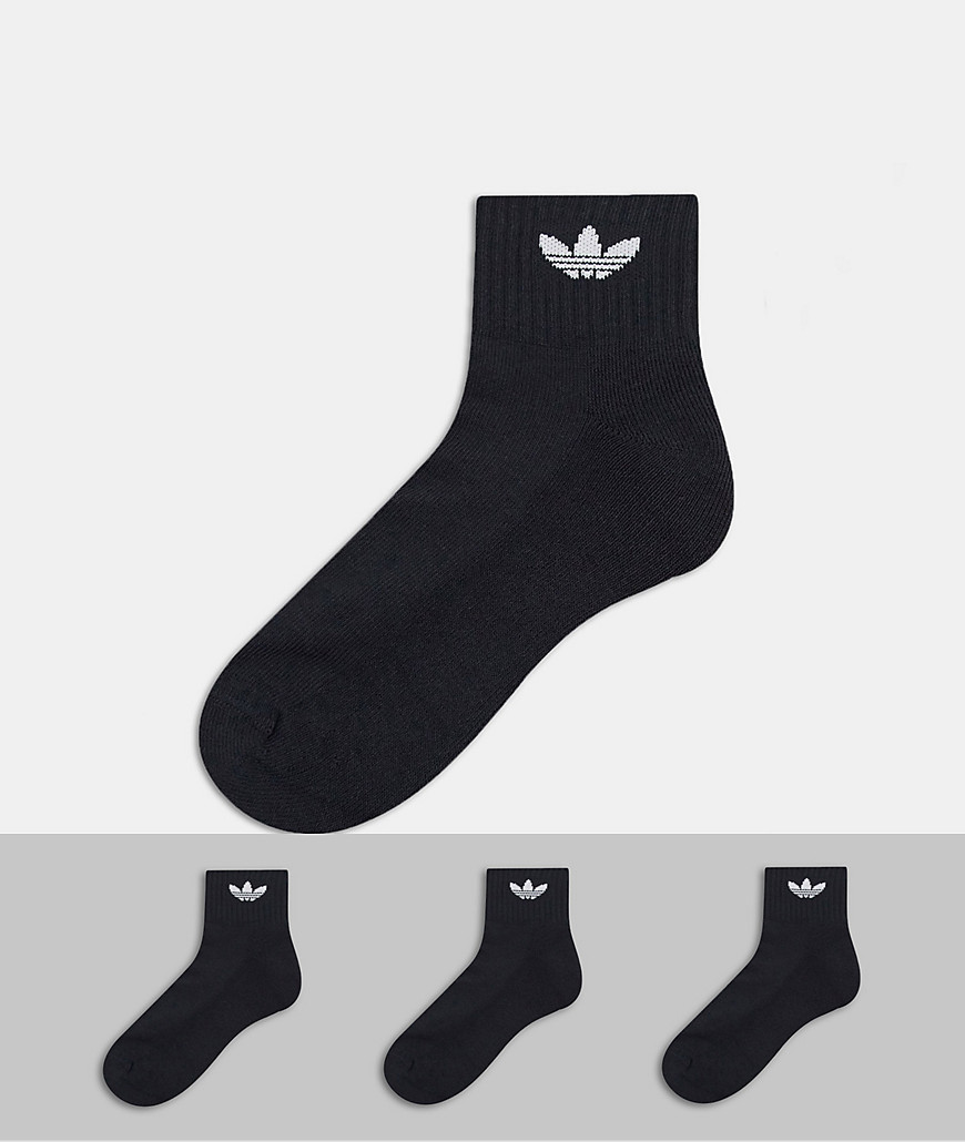 фото Набор из 3 пар черных носков до щиколотки с логотипом-трилистником adidas originals-черный цвет