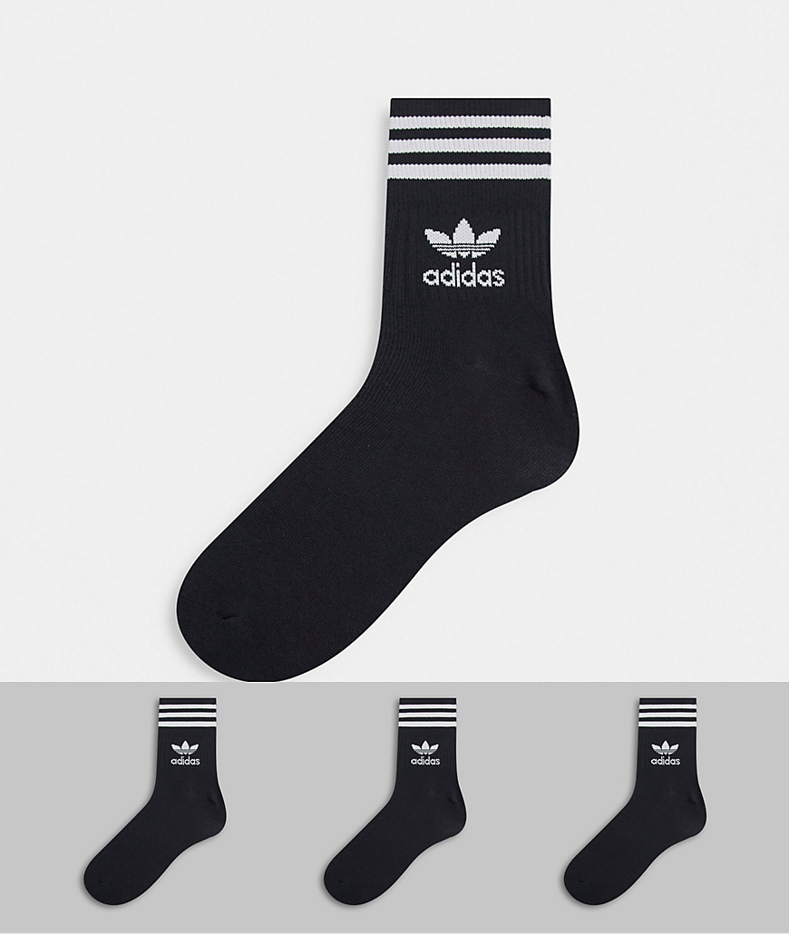 фото Набор из 3 пар черных носков до щиколотки с фирменным трилистником adidas originals adicolor-черный цвет