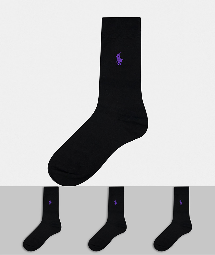 фото Набор из 3 пар черных носков из шелковистого хлопка с логотипом в виде пони polo ralph lauren-черный цвет