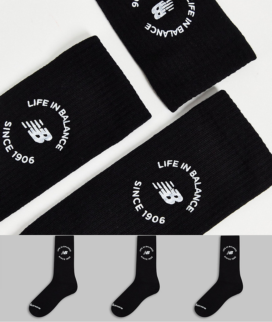 Набор из 3 пар черных носков с принтом "Life In Balance" -Черный цвет New Balance 106088422