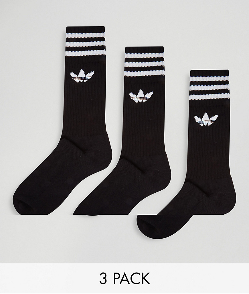 фото Набор из 3 пар черных носков с логотипом-трилистником adidas originals adicolor-черный цвет