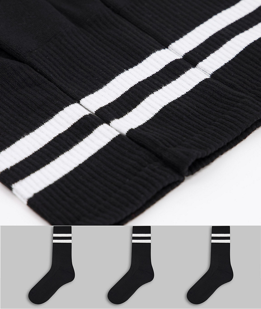 фото Набор из 3 пар черных спортивных носков с полосками new look-черный цвет