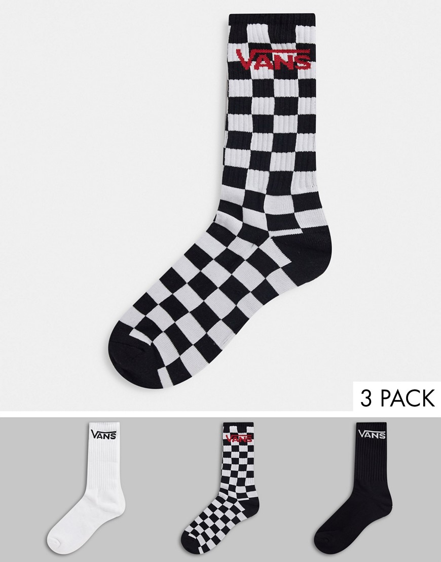 фото Набор из 3 пар носков белого и черного цвета в шахматную клетку vans classic crew-черный цвет