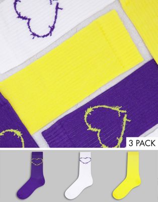 фото Набор из 3 пар носков фиолетового и желтого цветов с сердечком из колючей проволоки new girl order-разноцветный