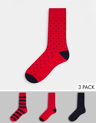 фото Набор из 3 пар носков красного, черного цвета и в полоску с маленьким логотипом gant-красный