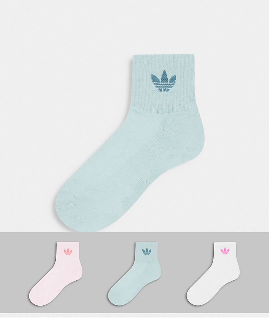 фото Набор из 3 пар носков пастельных оттенков до щиколотки с логотипом-трилистником adidas originals-многоцветный