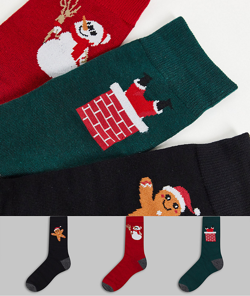 фото Набор из 3 пар носков с праздничными принтами в подарочной упаковке jack & jones-черный цвет