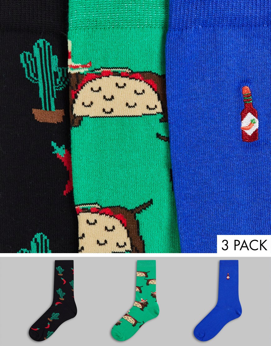 фото Набор из 3 пар носков с принтами в виде чили, тако и такс asos design-разноцветный