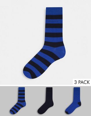 фото Набор из 3 пар носков синего, черного цвета и в полоску с маленьким логотипом gant-голубой