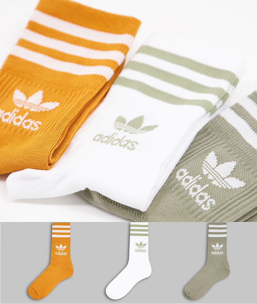 фото Набор из 3 пар носков средней высоты оранжевого цвета и цвета хаки с логотипом-трилистником adidas originals adicolor-multi