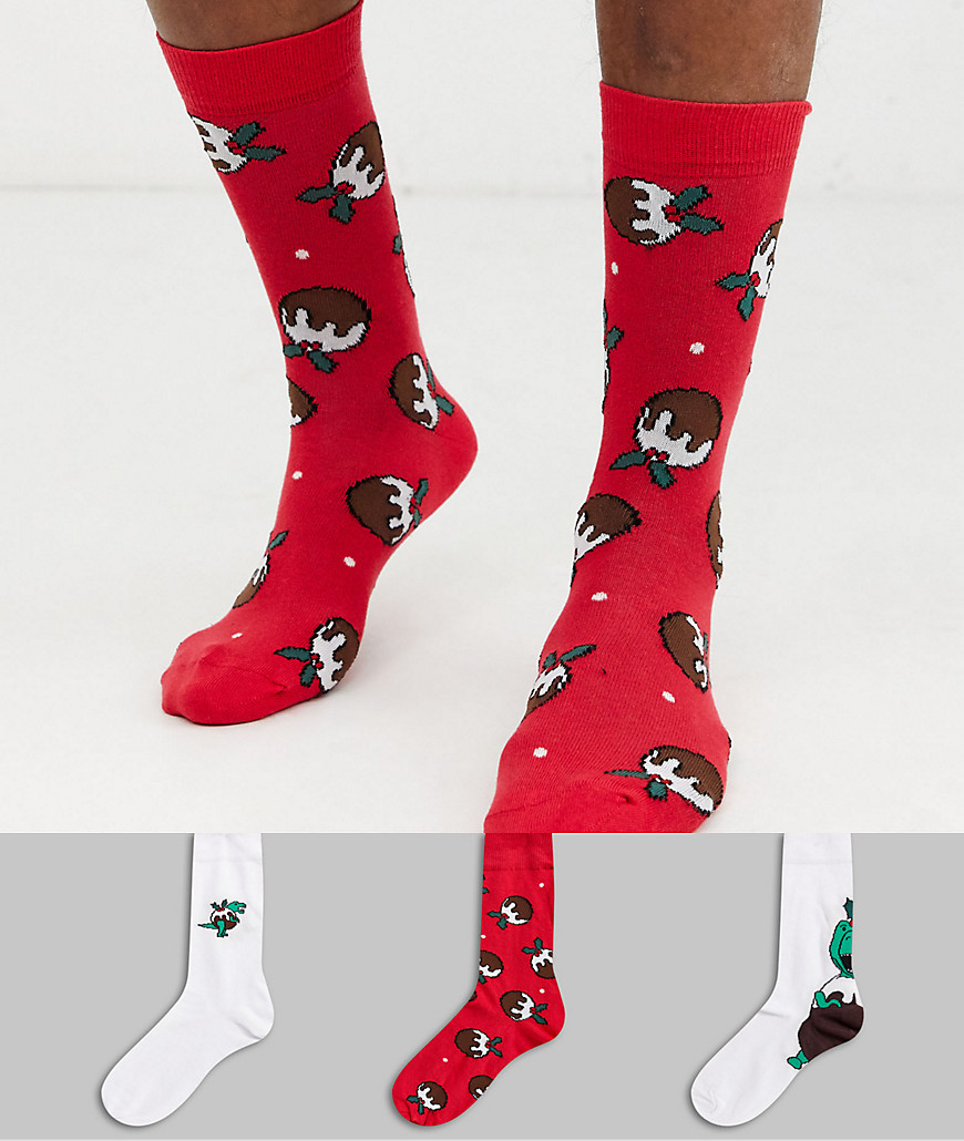 фото Набор из 3 пар новогодних носков с принтом динозавров asos design - скидка-мульти