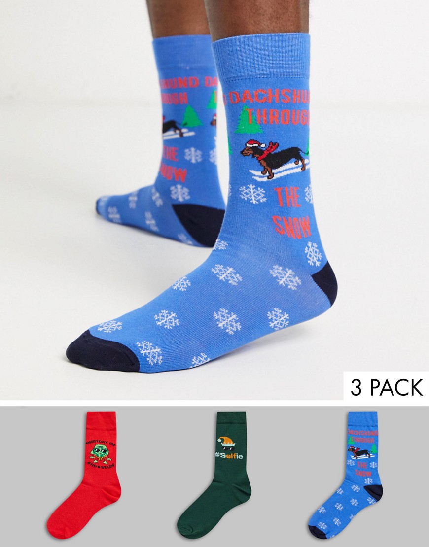 фото Набор из 3 пар новогодних носков с принтом и надписью new look-мульти